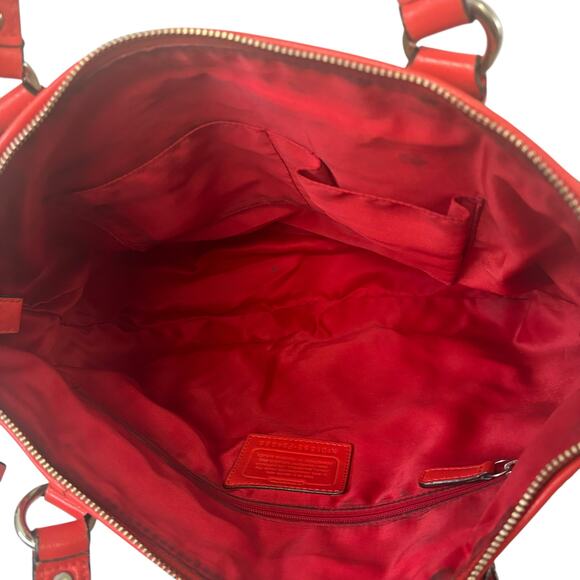 Coach Daisy Outline Signature Emma Tote Bag Khaki Orange Red Leather F24066 - Picture 12 of 13